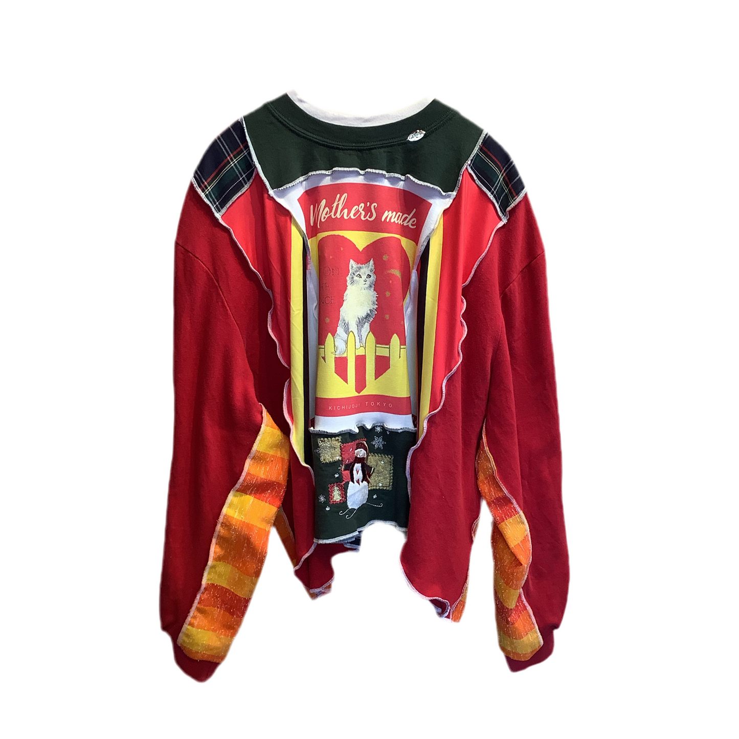 猫柄スウェット(赤)Yellow/red Cat plaid sweatshirt