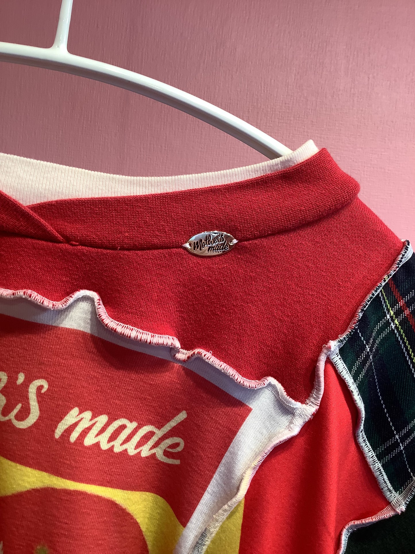 猫柄スウェット(緑) Red/yellow Cat plaid sweatshirt