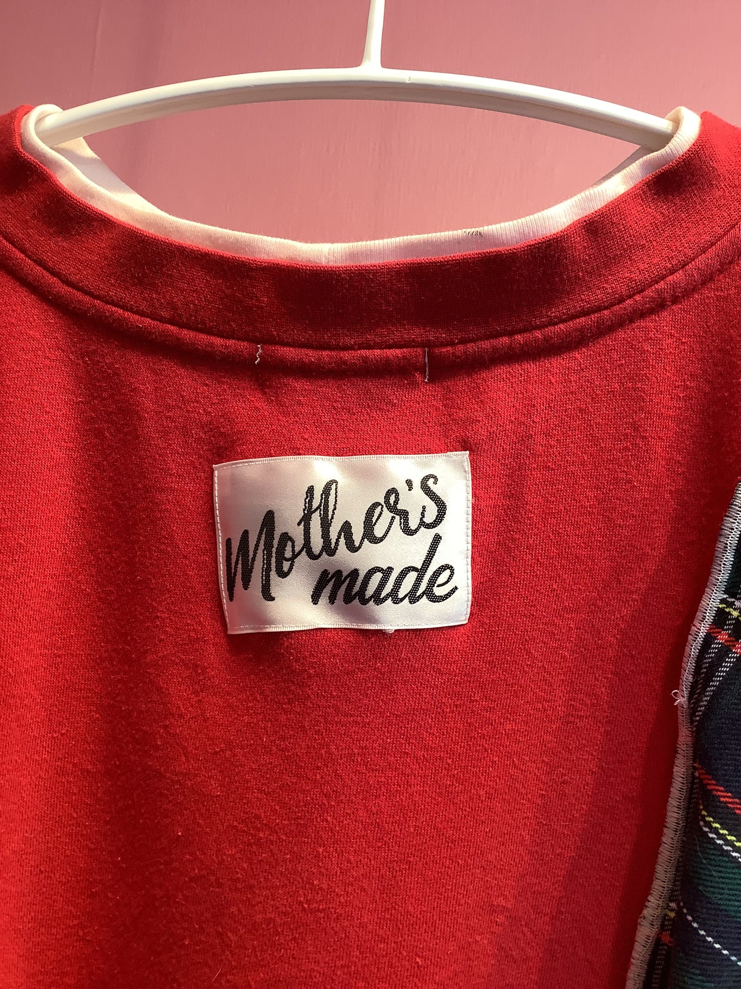 猫柄スウェット(緑) Red/yellow Cat plaid sweatshirt