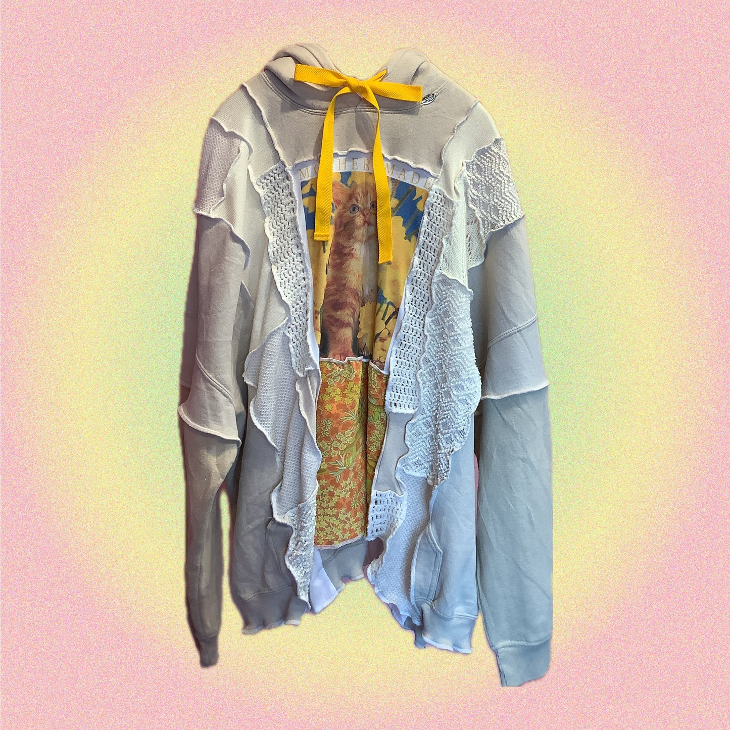 子猫柄フーディ Kitten patchwork hoodie