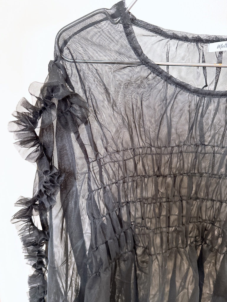 504203 シースルーフリルトップス (黒)black 2way mesh ruffled tops