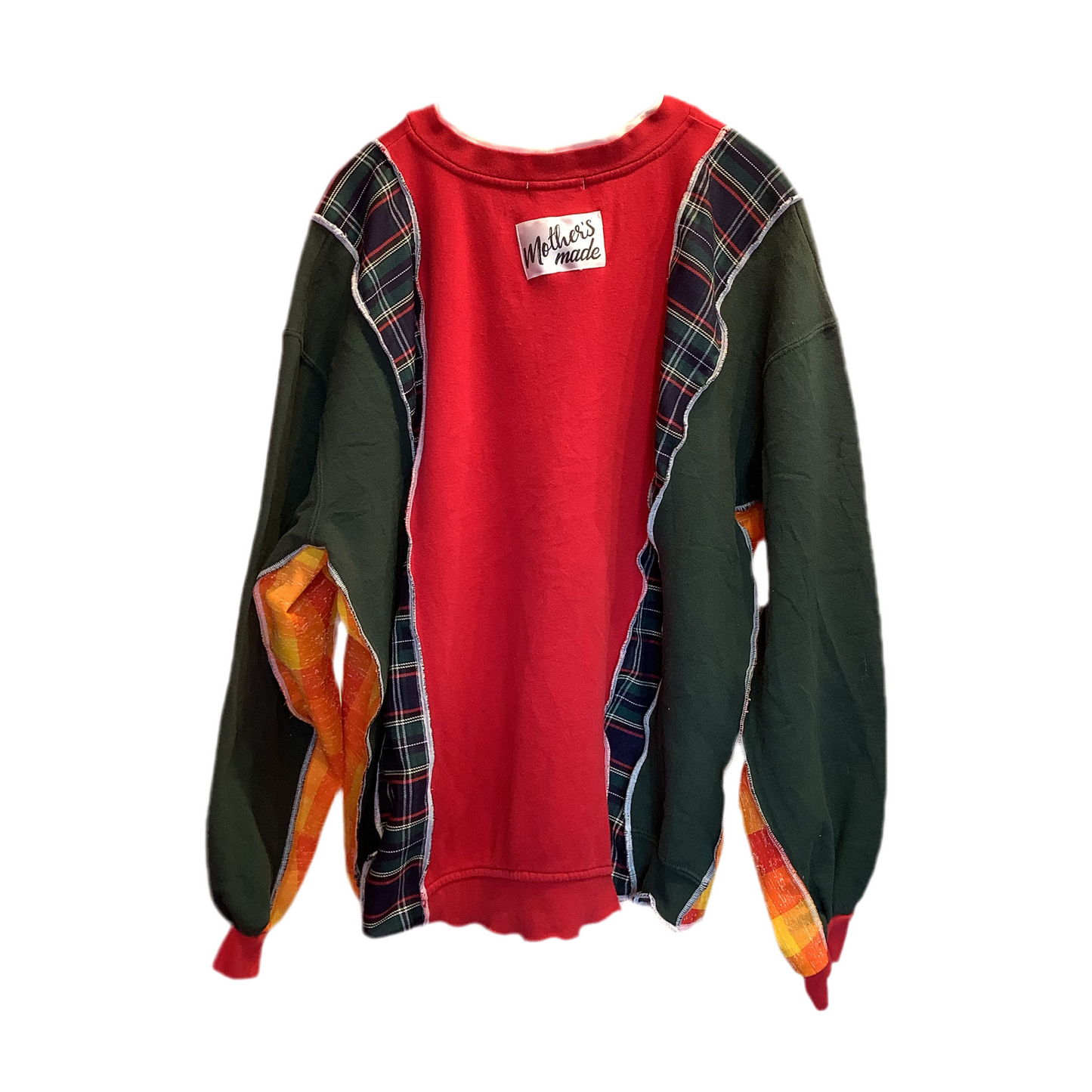 猫柄スウェット(緑) Red/yellow Cat plaid sweatshirt