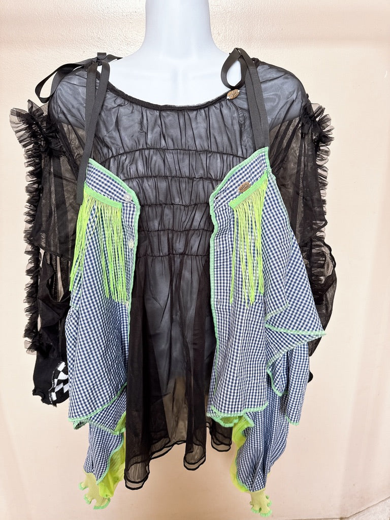 504203 シースルーフリルトップス (黒)black 2way mesh ruffled tops