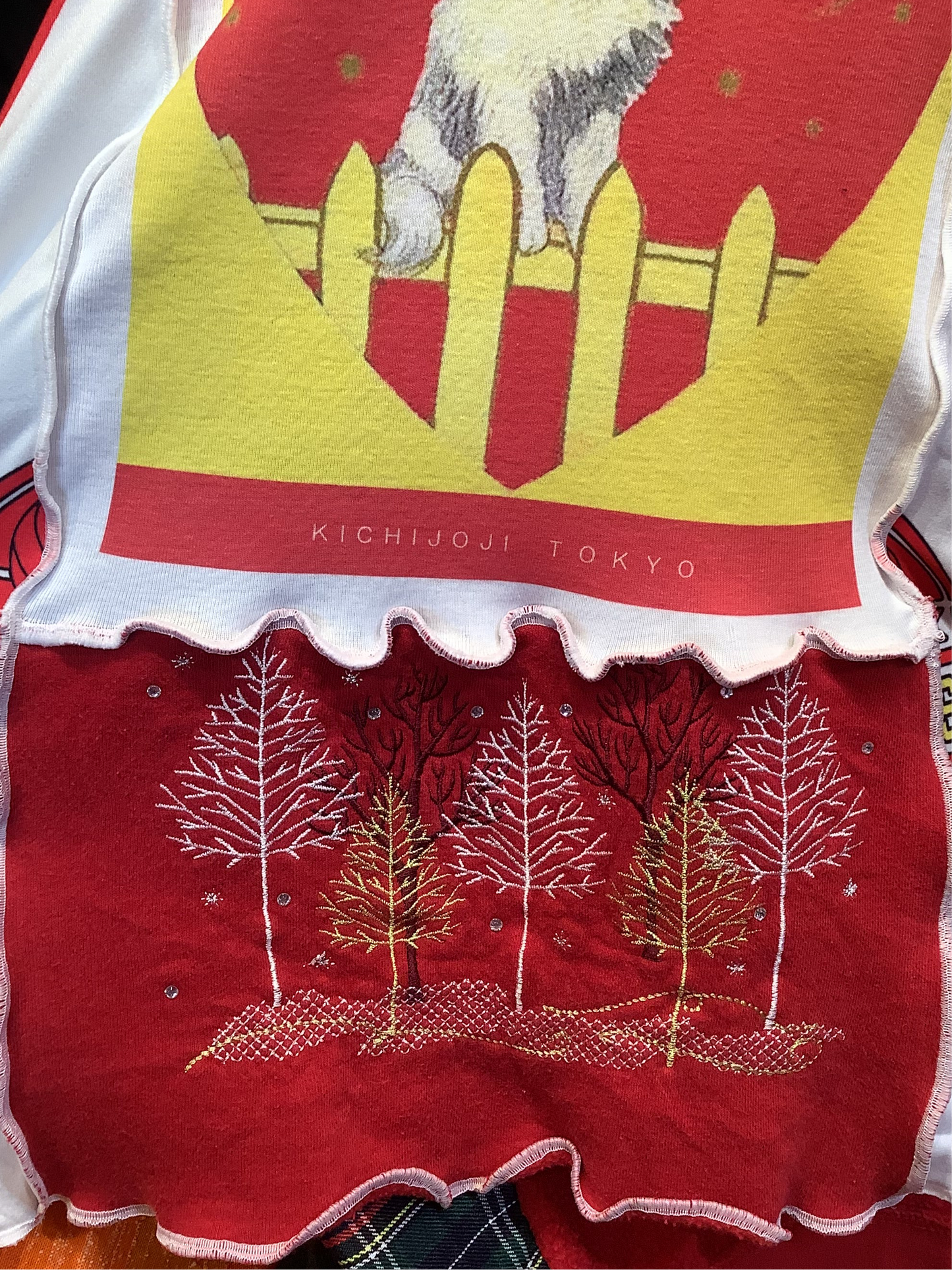 猫柄スウェット(緑) Red/yellow Cat plaid sweatshirt