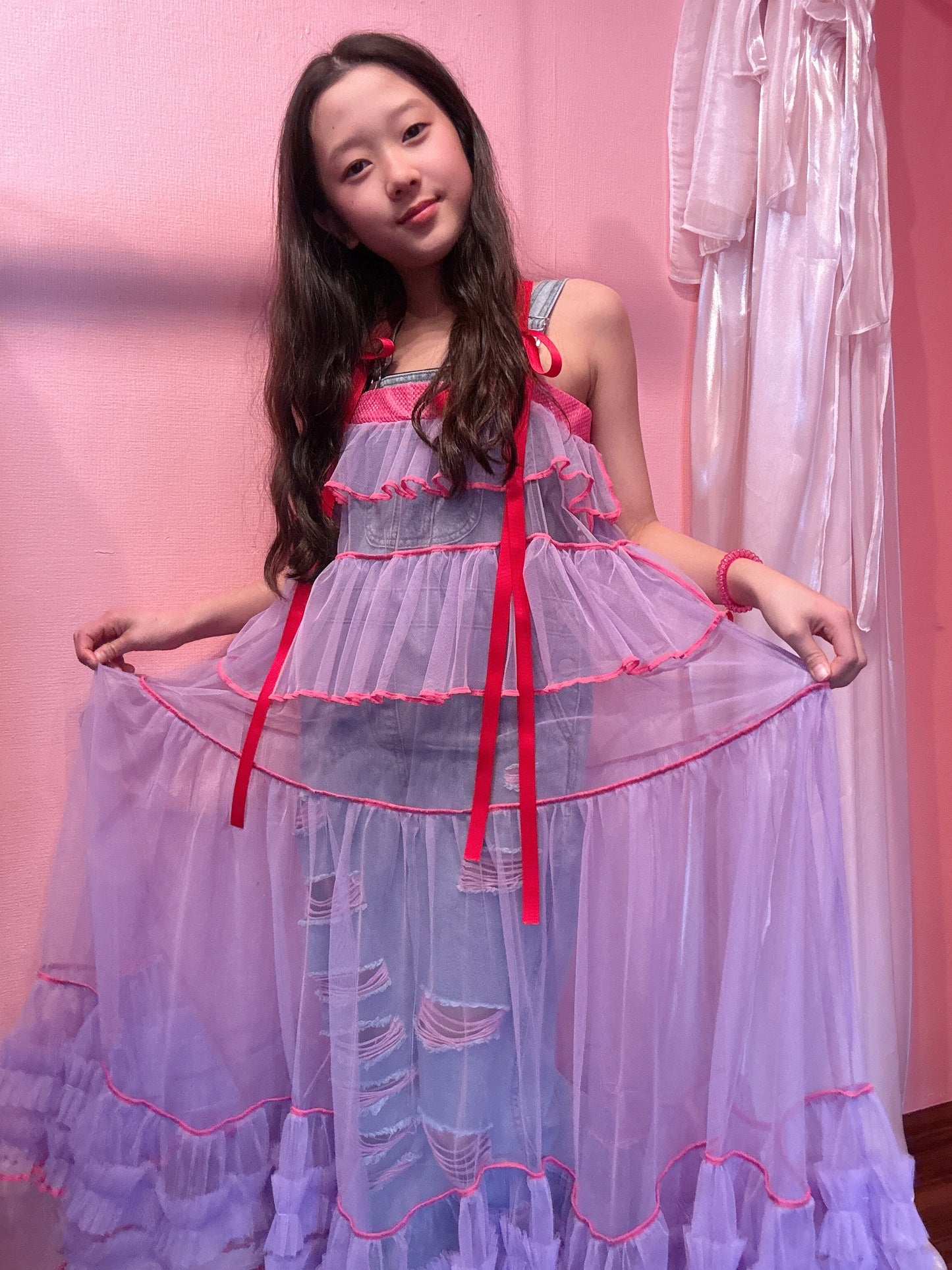 503432 紫チュールワンピース purple tulle overalls