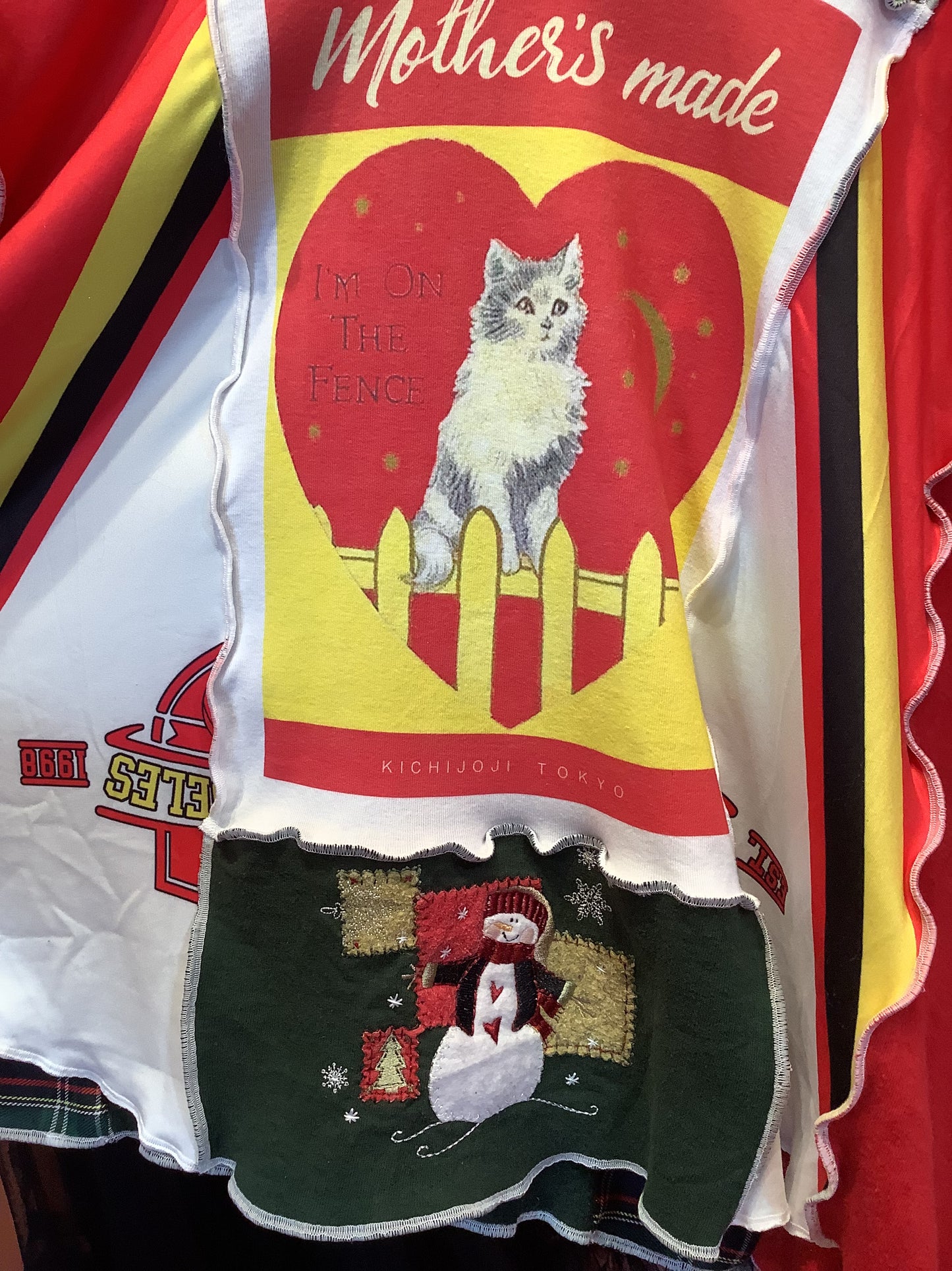 猫柄スウェット(赤)Yellow/red Cat plaid sweatshirt