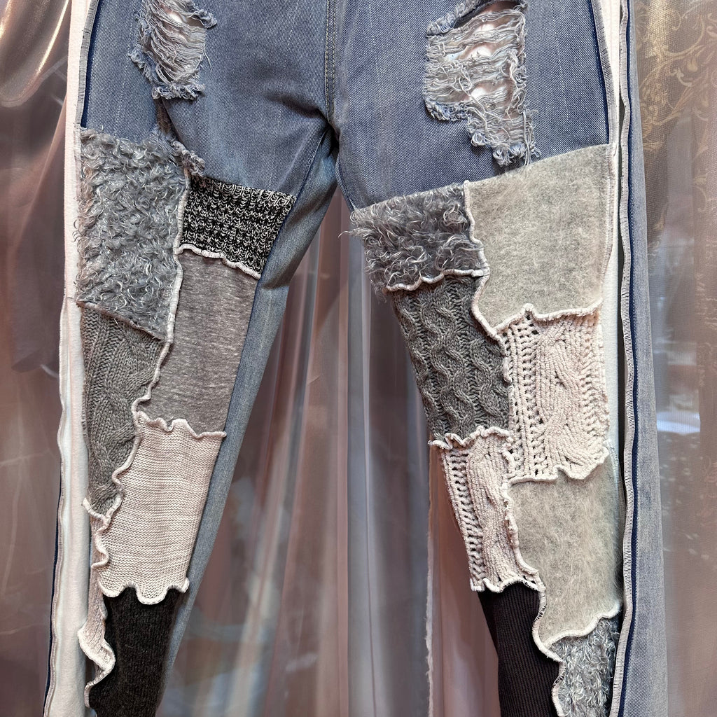 ニットパッチワークデニム
