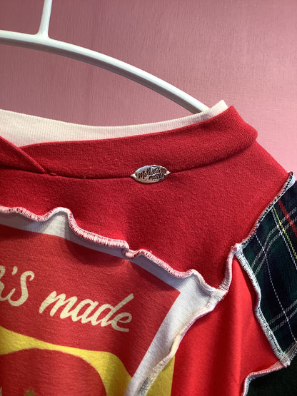 猫柄スウェット（緑）　Red/yellow Cat plaid sweatshirt