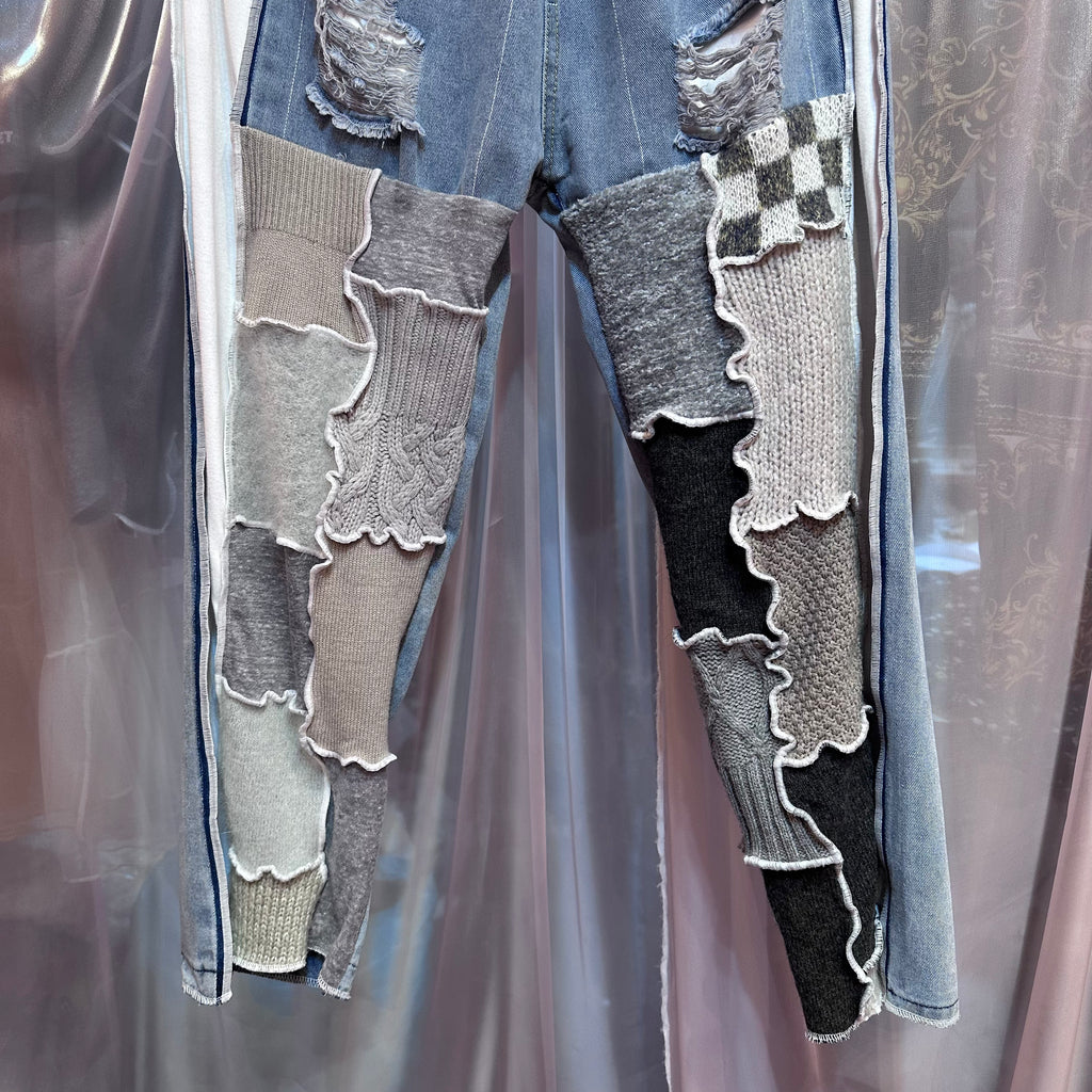 ニットパッチワークデニム