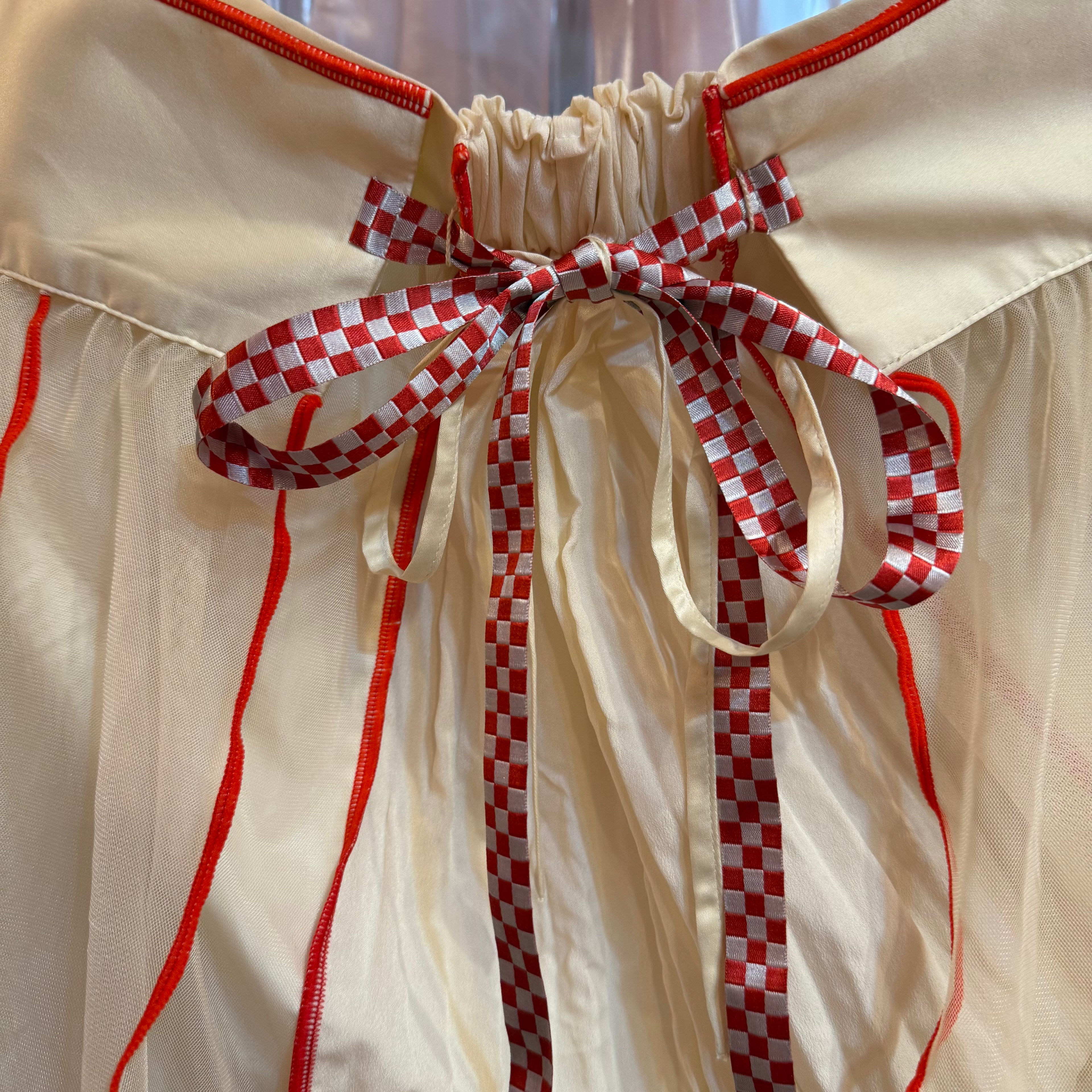 レッドチェックリボンチュールスカート