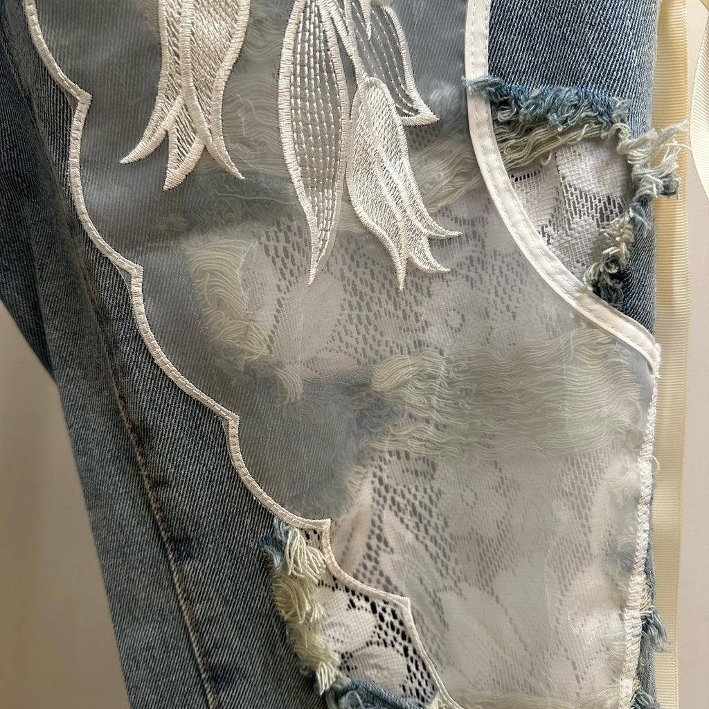 レース付きデニム