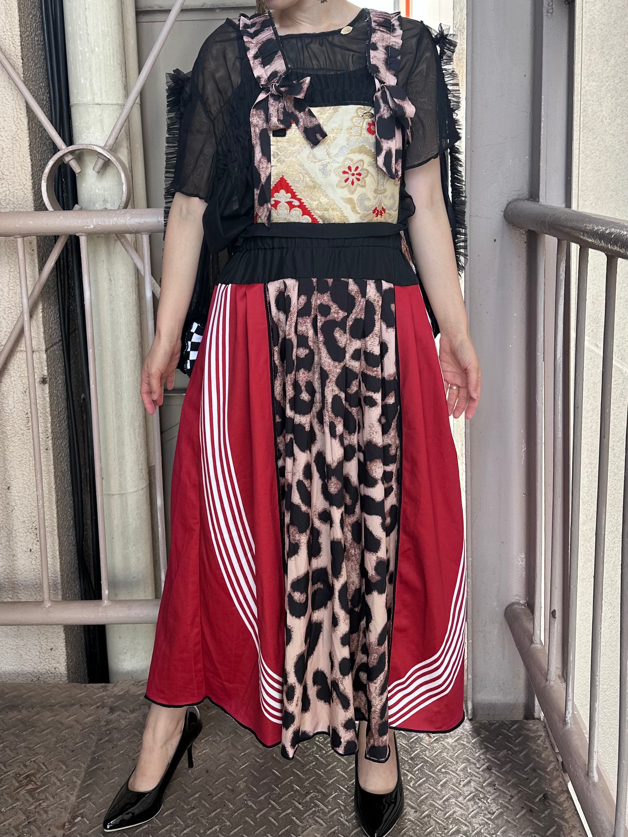 トラックパンツ x ヒョウ柄 リメイクOP