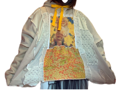 子猫柄フーディ　Kitten patchwork hoodie