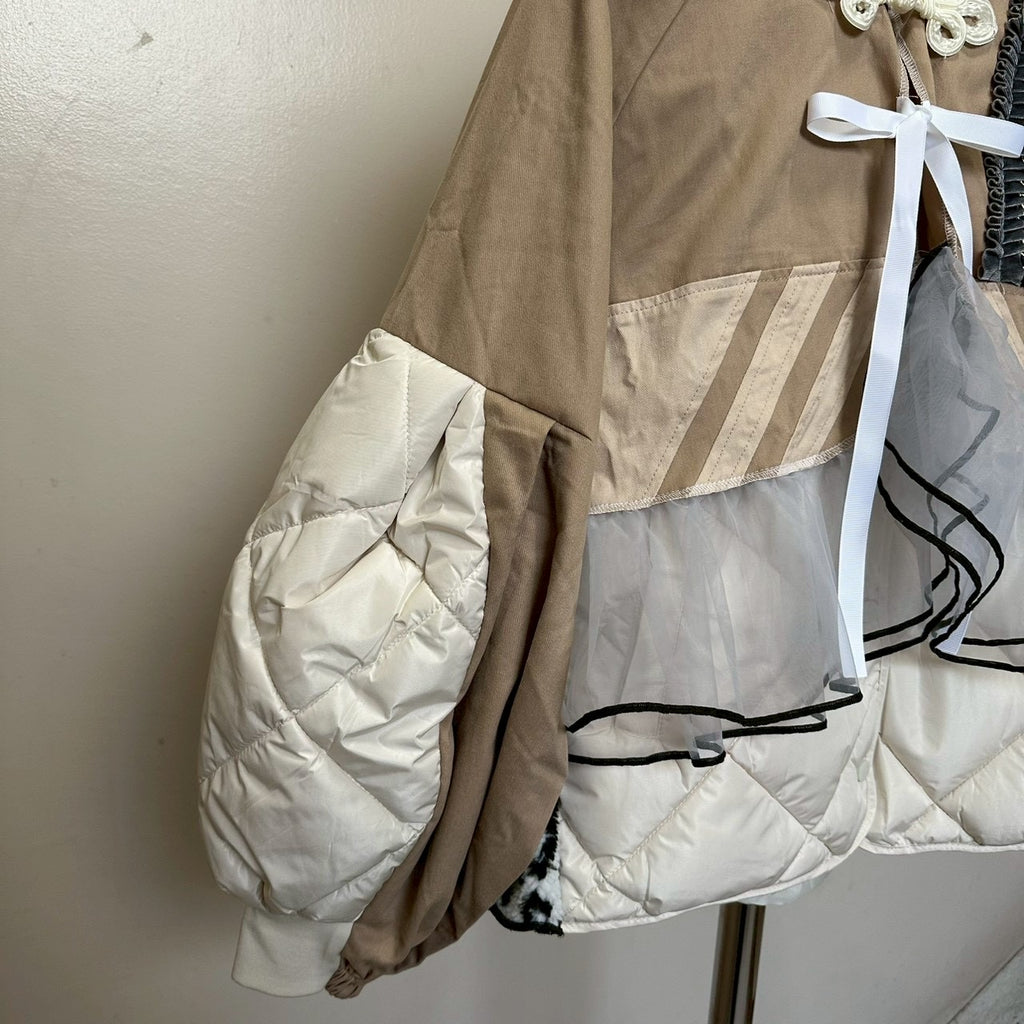 チャイナボタンチュール付きボレロジャケット 2点セット (ベージュ)