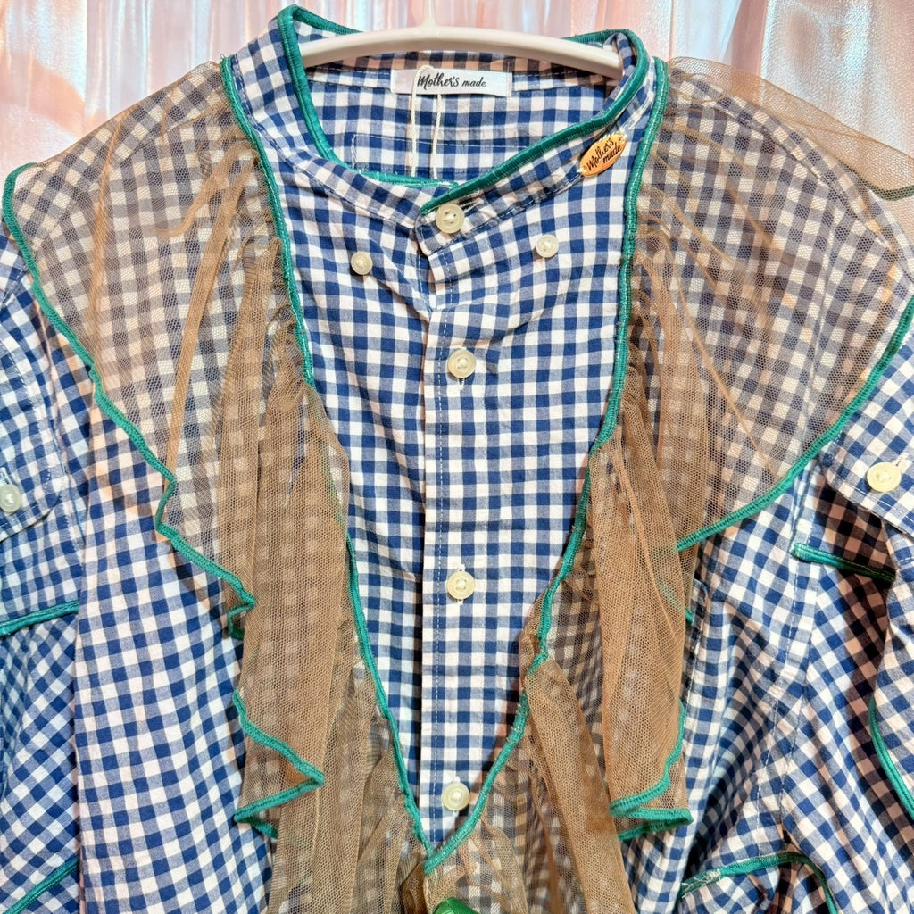 チュール付きチェックシャツ