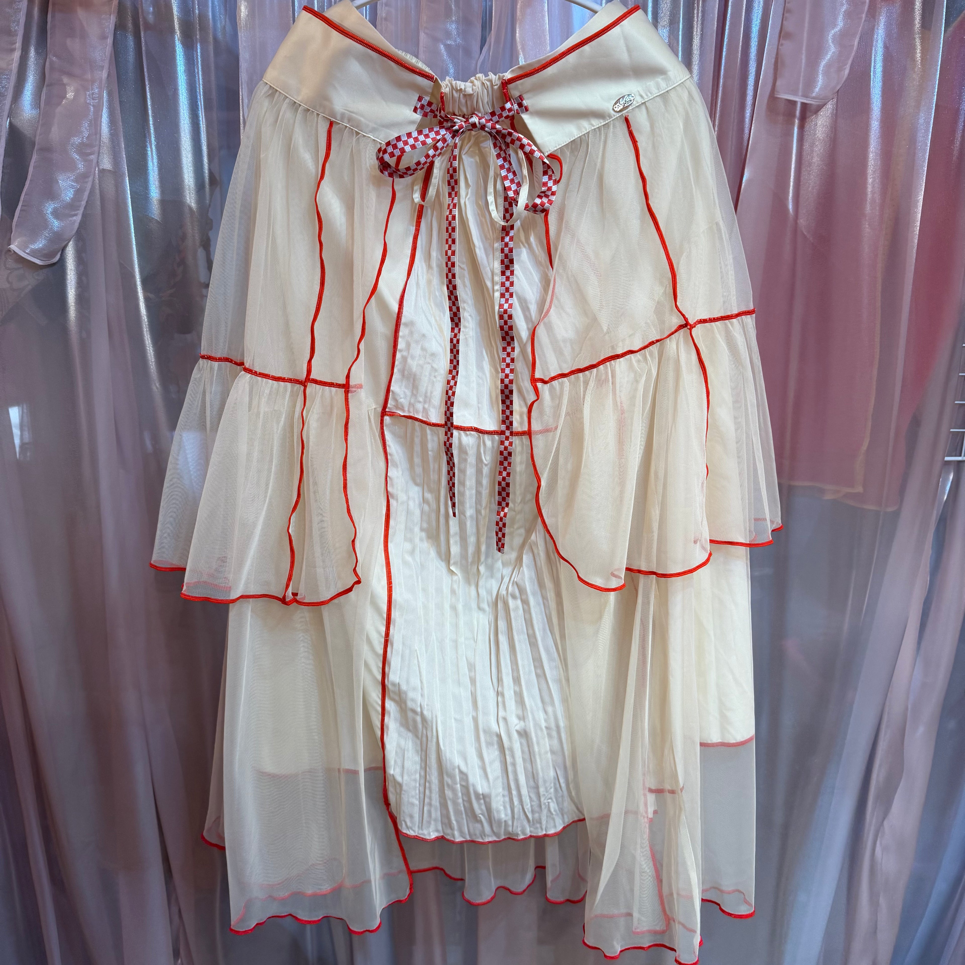 レッドチェックリボンチュールスカート