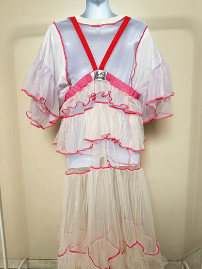 504401 オフホワイトチュールワンピース　off white tulle overalls