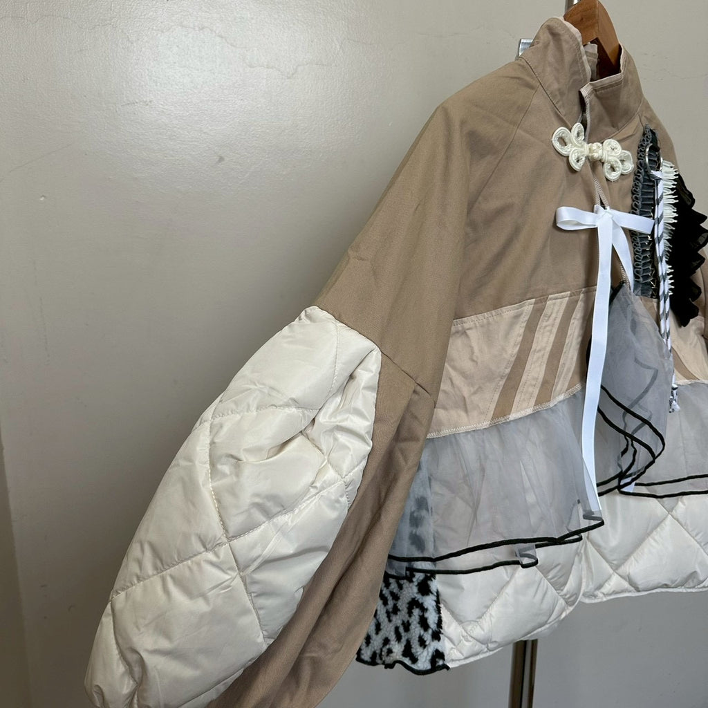 チャイナボタンチュール付きボレロジャケット 2点セット (ベージュ)