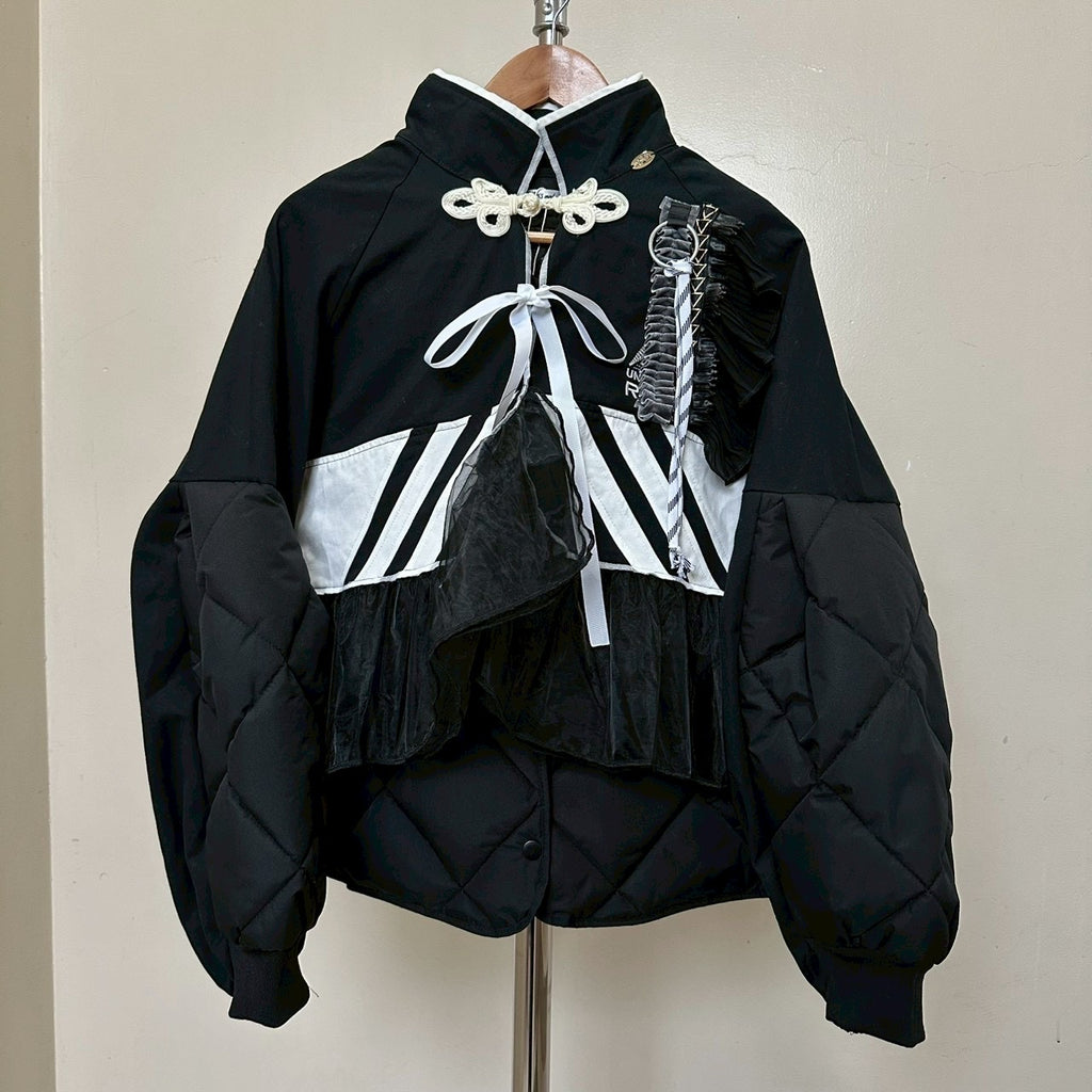 チャイナボタンチュール付きボレロジャケット 2点セット (黒)