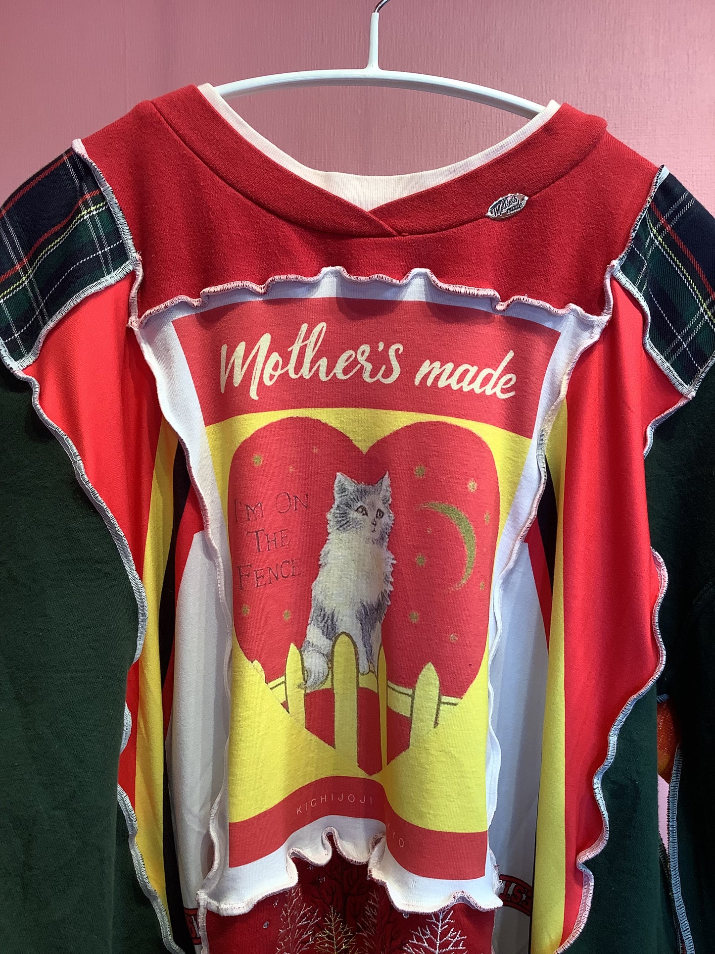 猫柄スウェット（緑）　Red/yellow Cat plaid sweatshirt