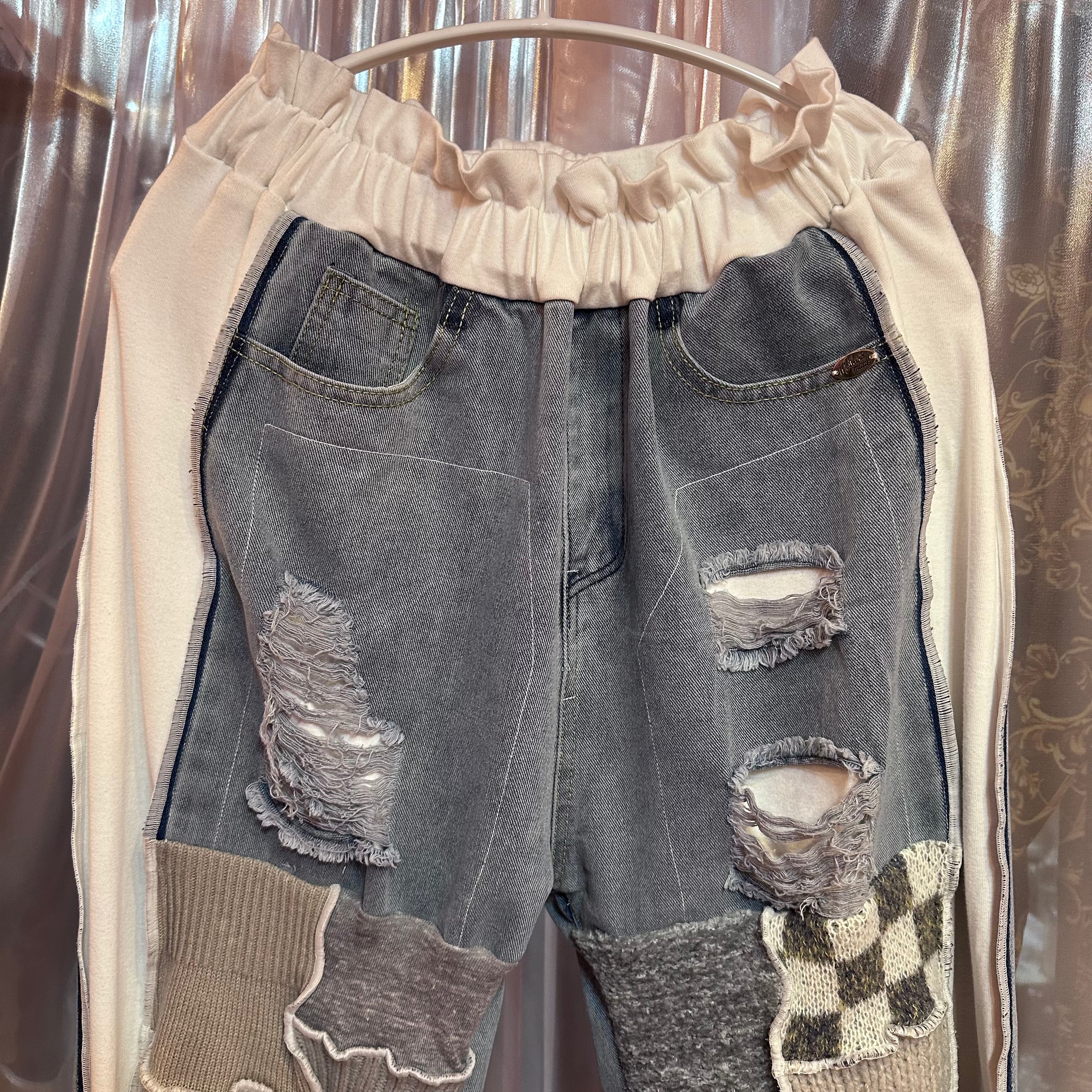 ニットパッチワークデニム