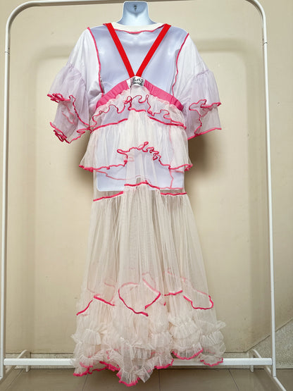 504401 オフホワイトチュールワンピース　off white tulle overalls
