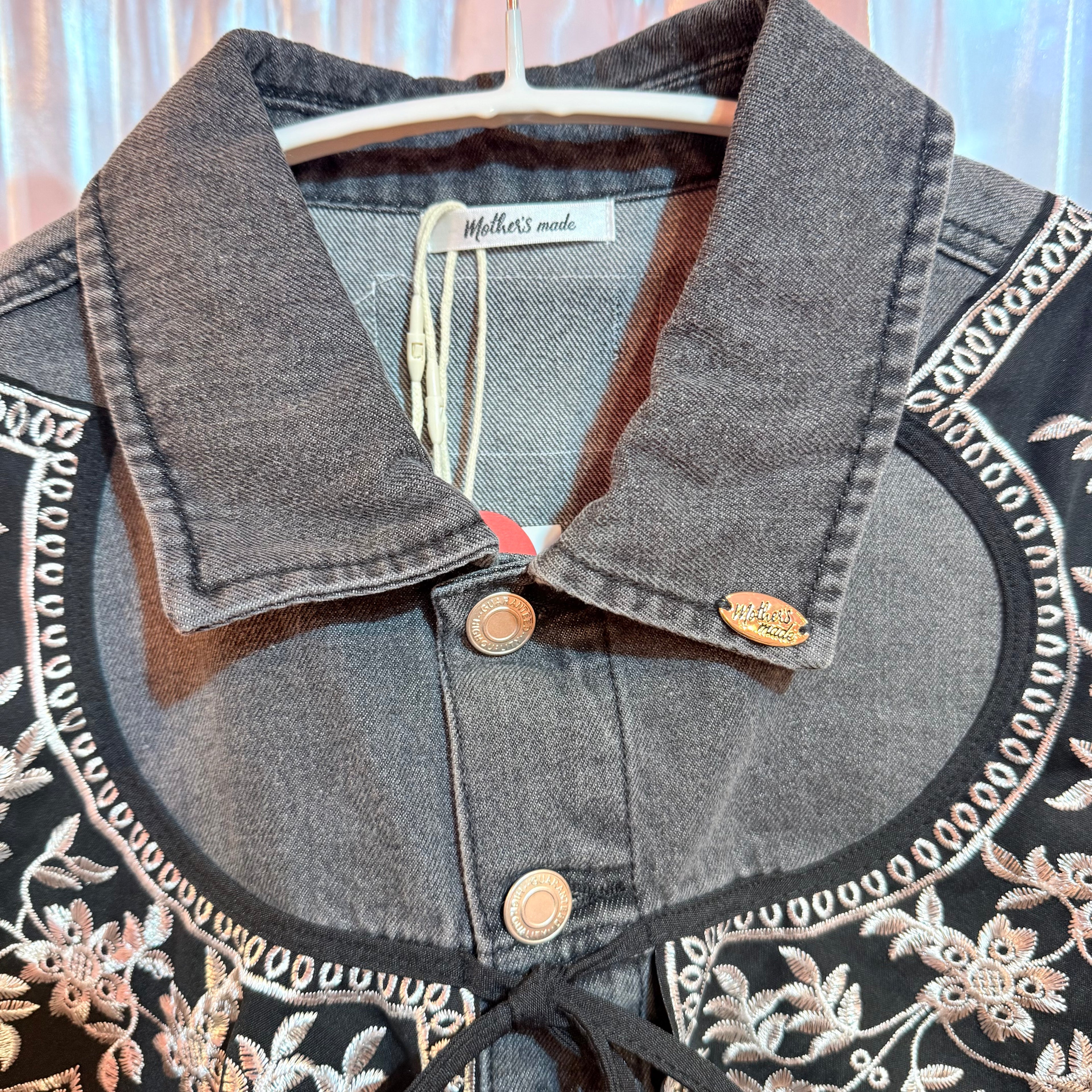 フェイクレザーのバルーンスリーブデニムジャケット