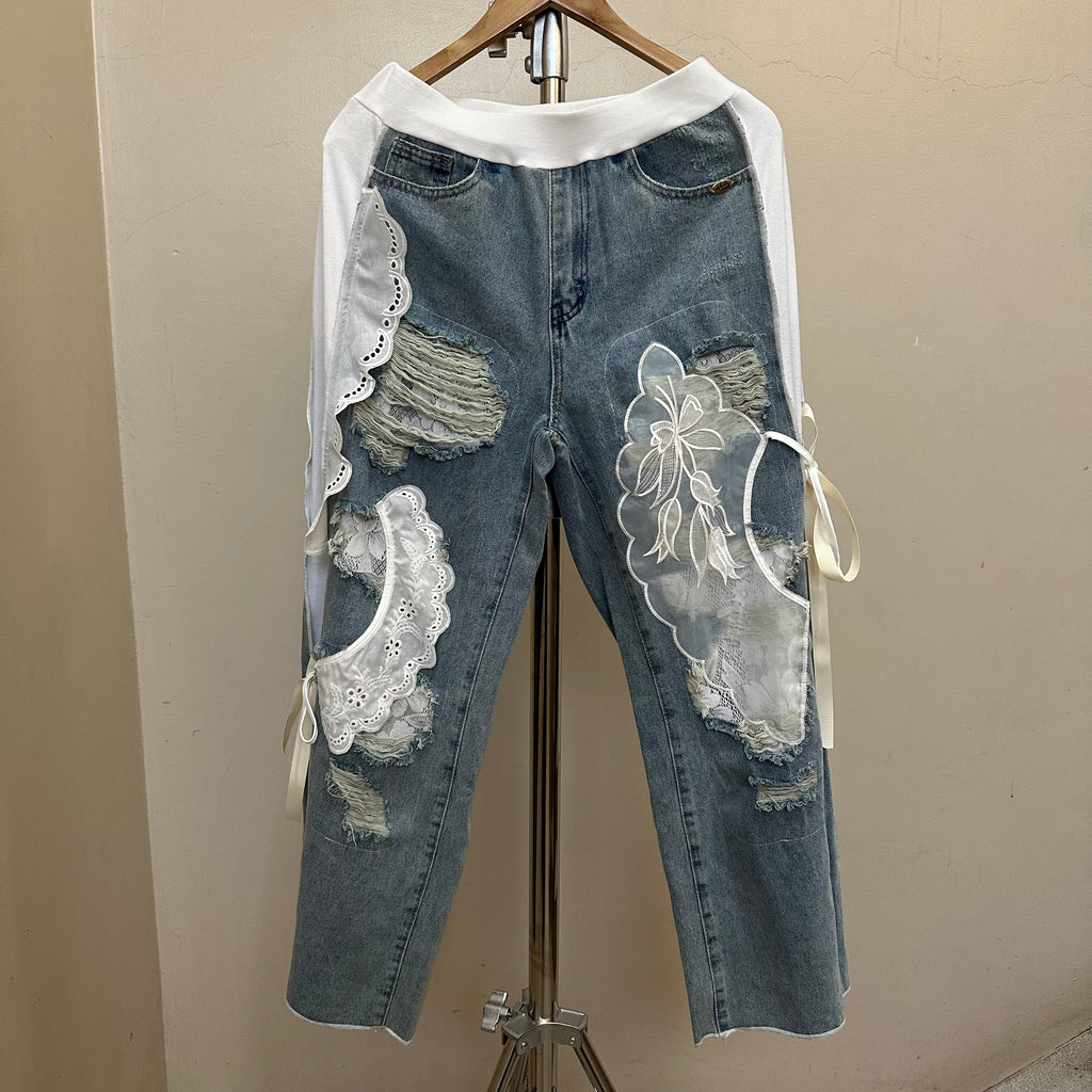 レース付きデニム