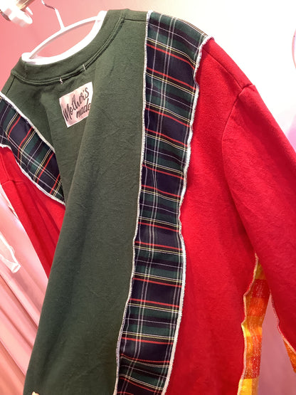 猫柄スウェット（赤）Yellow/red Cat plaid sweatshirt