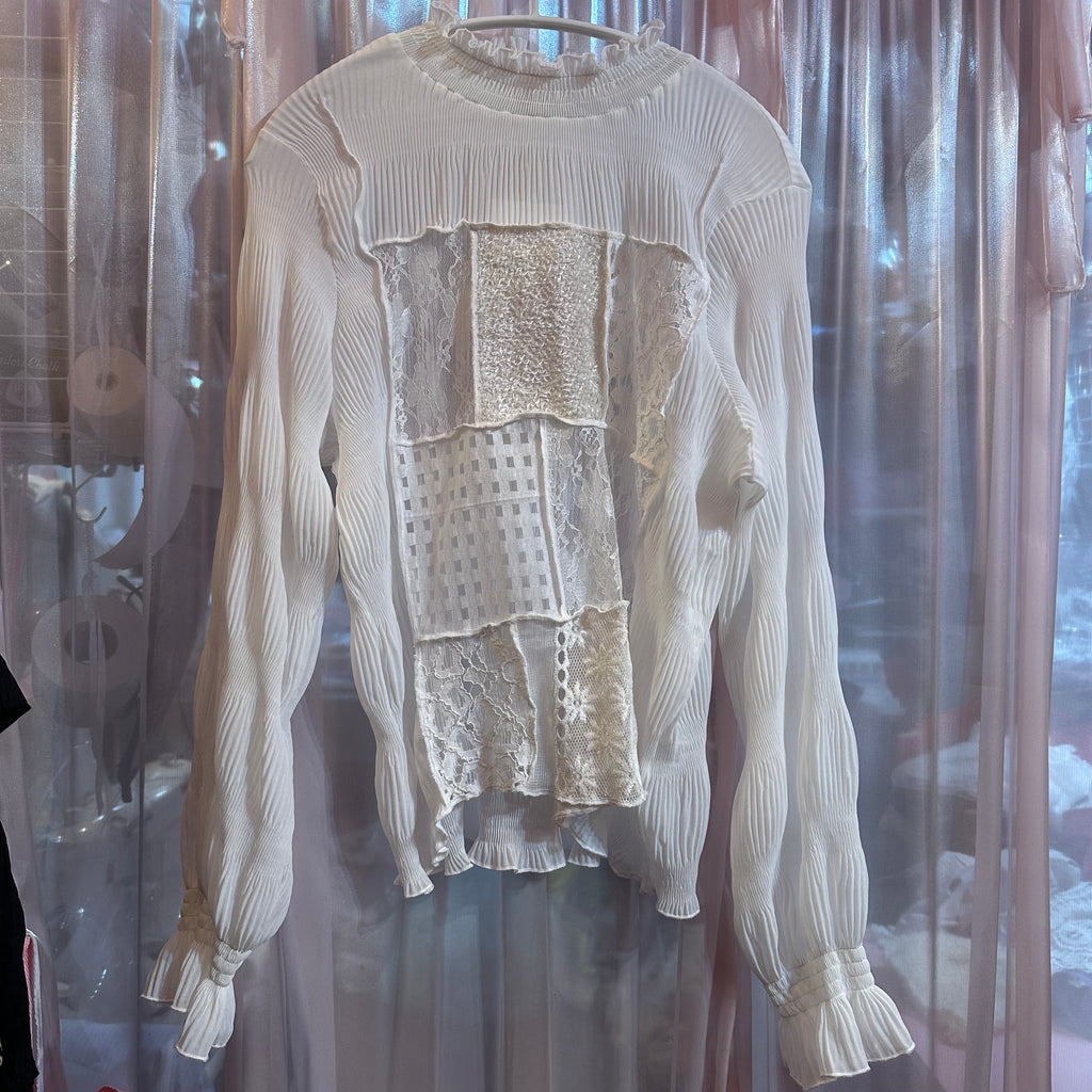 白レースパッチワークトップス
