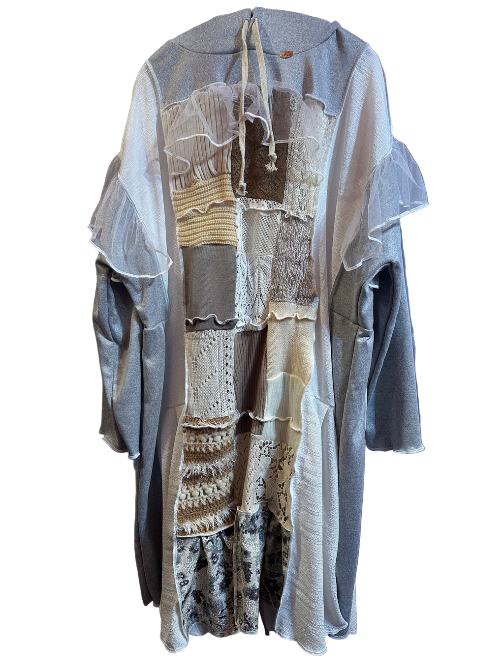 ニットパッチワークフード付きワンピース