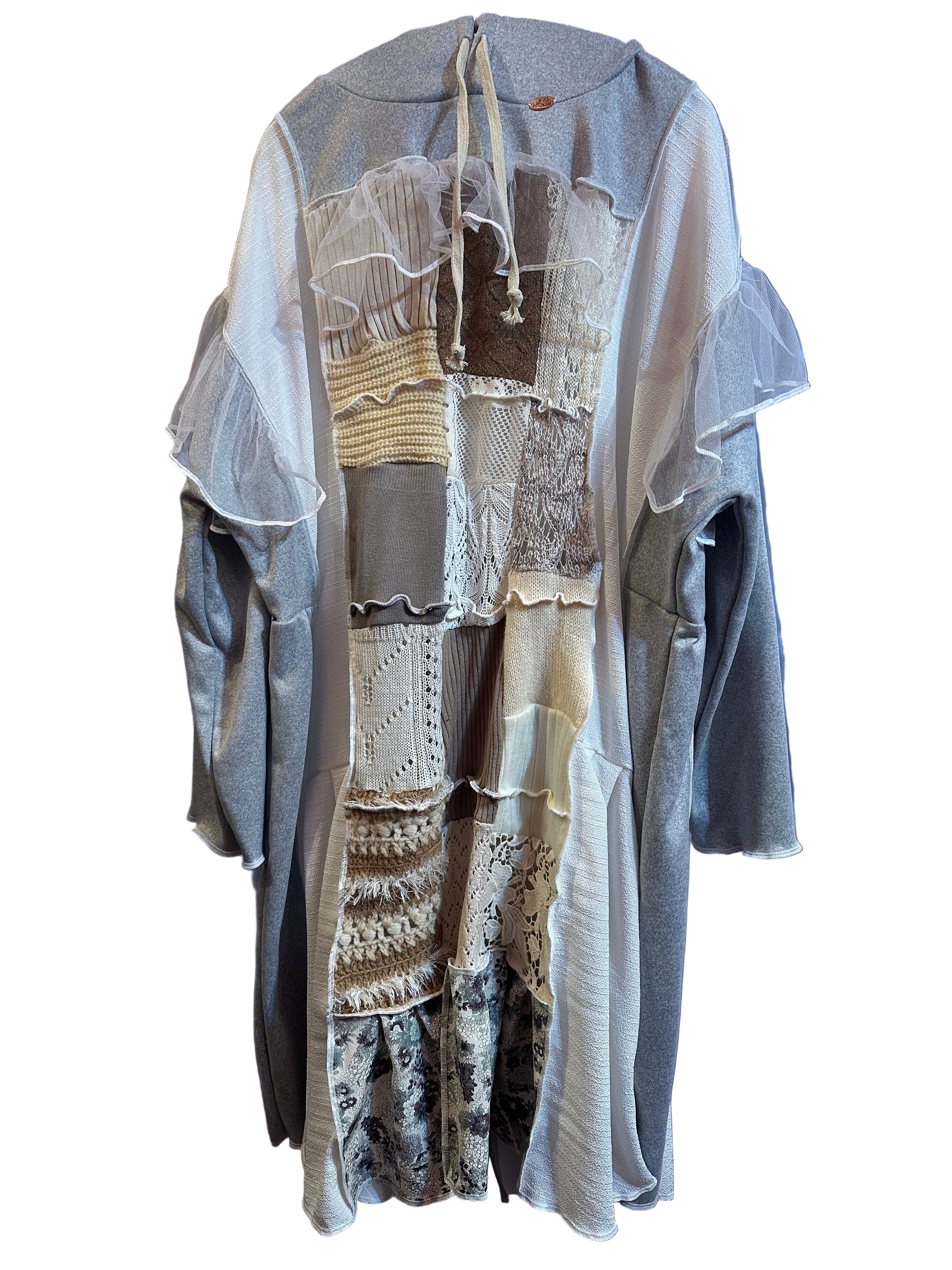 ニットパッチワークフード付きワンピース