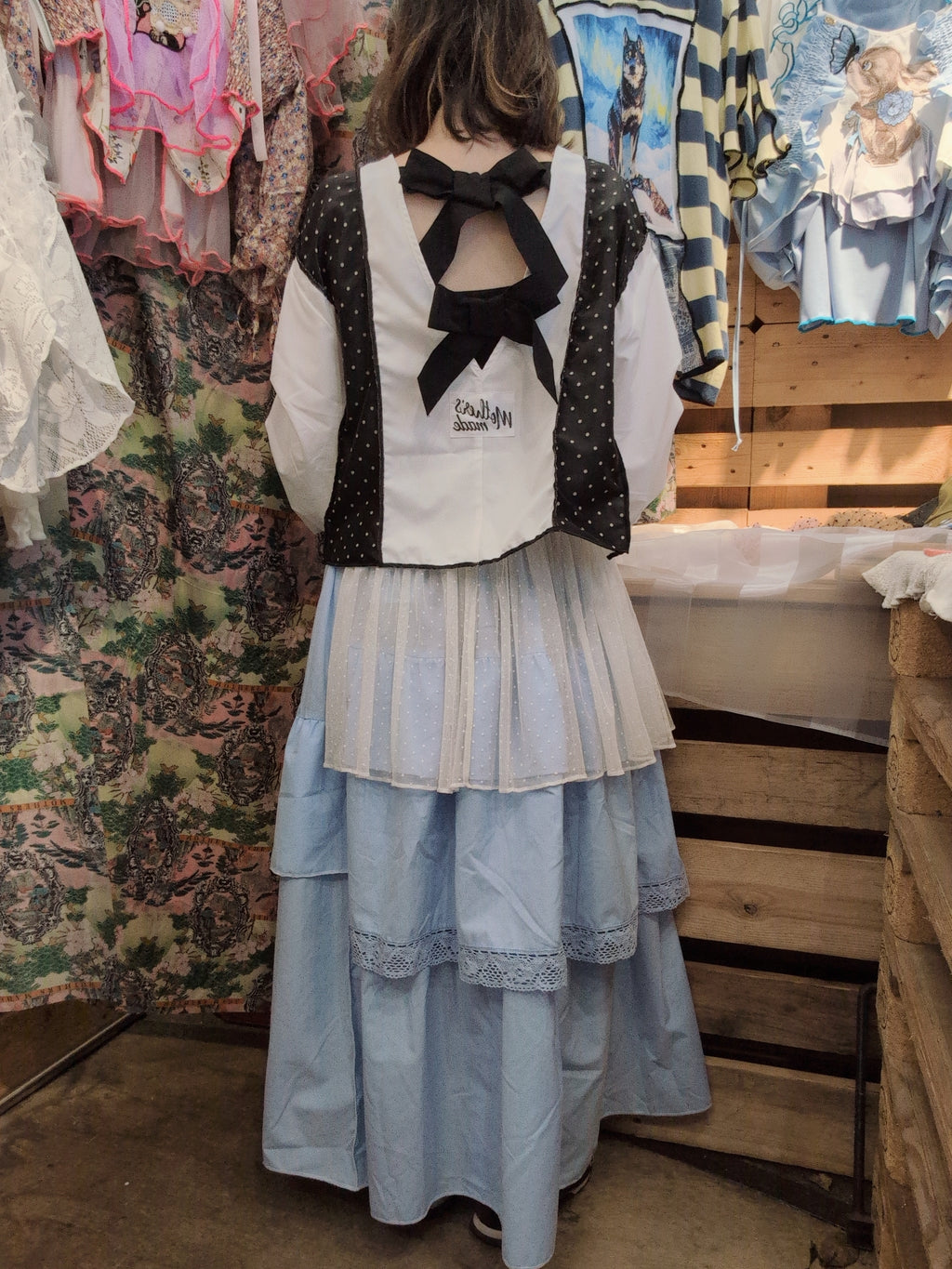 ブルーギンガムフリルティアードスカート