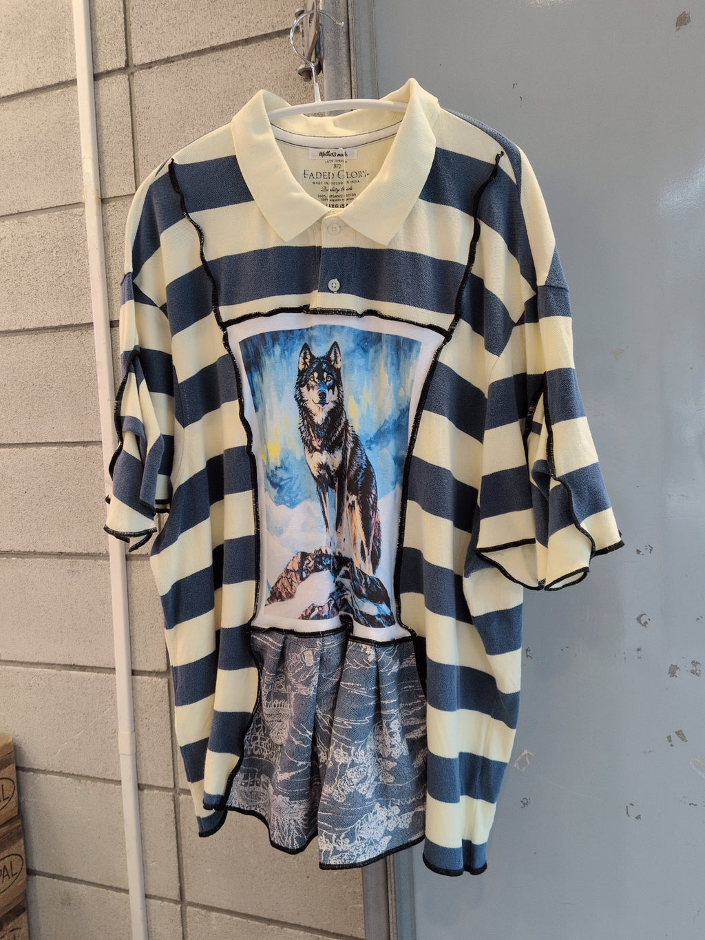 おおかみポロシャツ マスタードボーダー