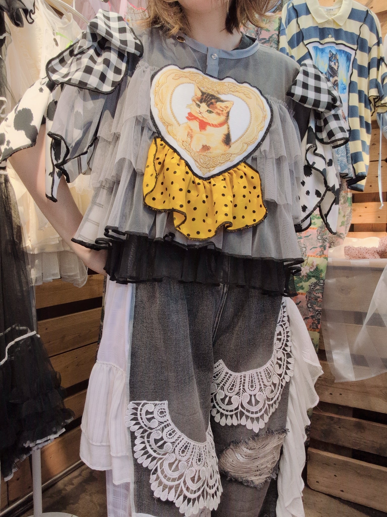 ねこハート♡シフォントップス グレー
