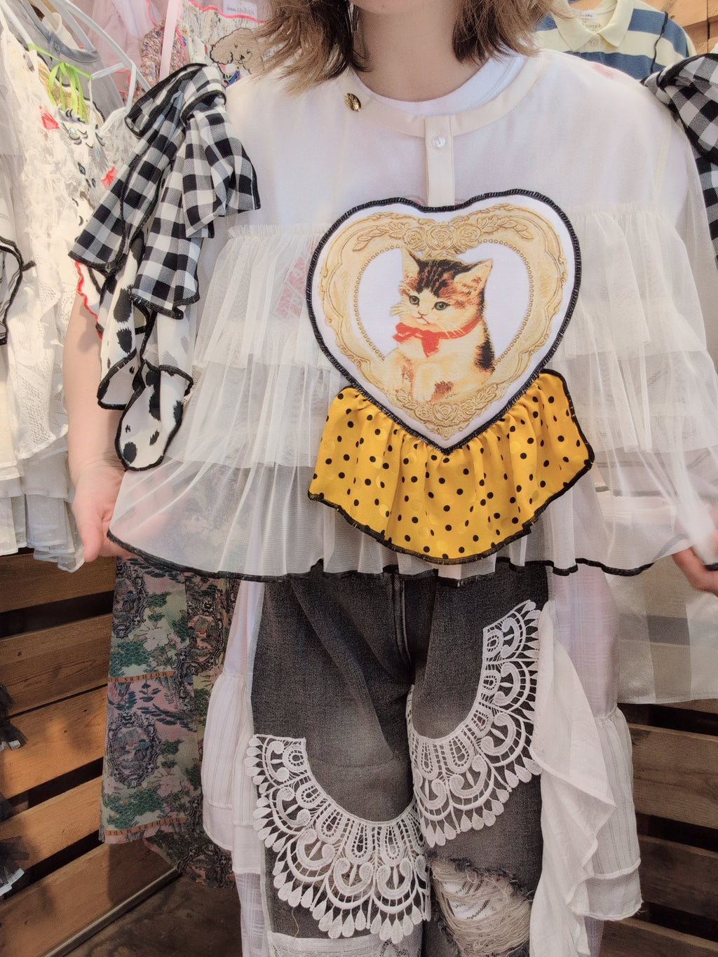 ねこハート♡シフォントップス 白
